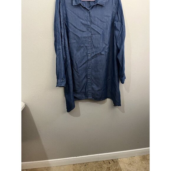Zac & Rachel Womens Tunic Blouse Chambray Asymmetrical Button Up Lyocell size 2X - Picture 5 of 12